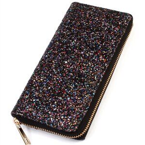 Glitter Puffy Style Sparkle Zip Around Wallet / Clutch Bag in Black - NWT